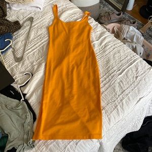 Neon orange midi/mini body con dress, size small, ZARA